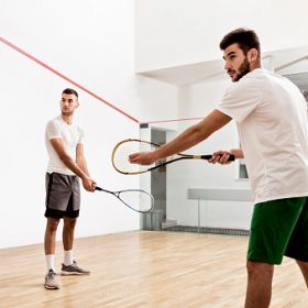Squash player in squash room